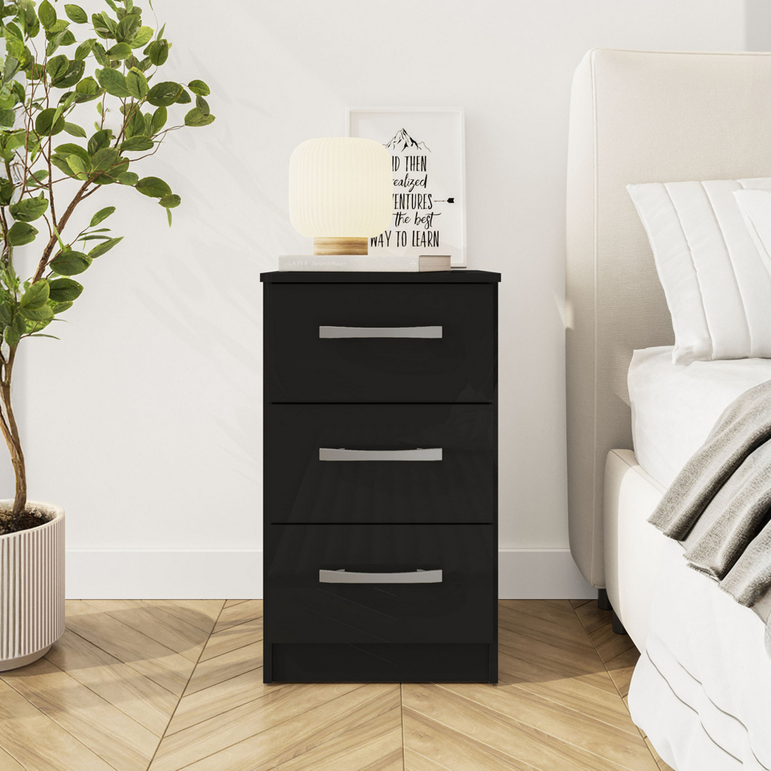 Lynx 3 Drawer Bedside - Black
