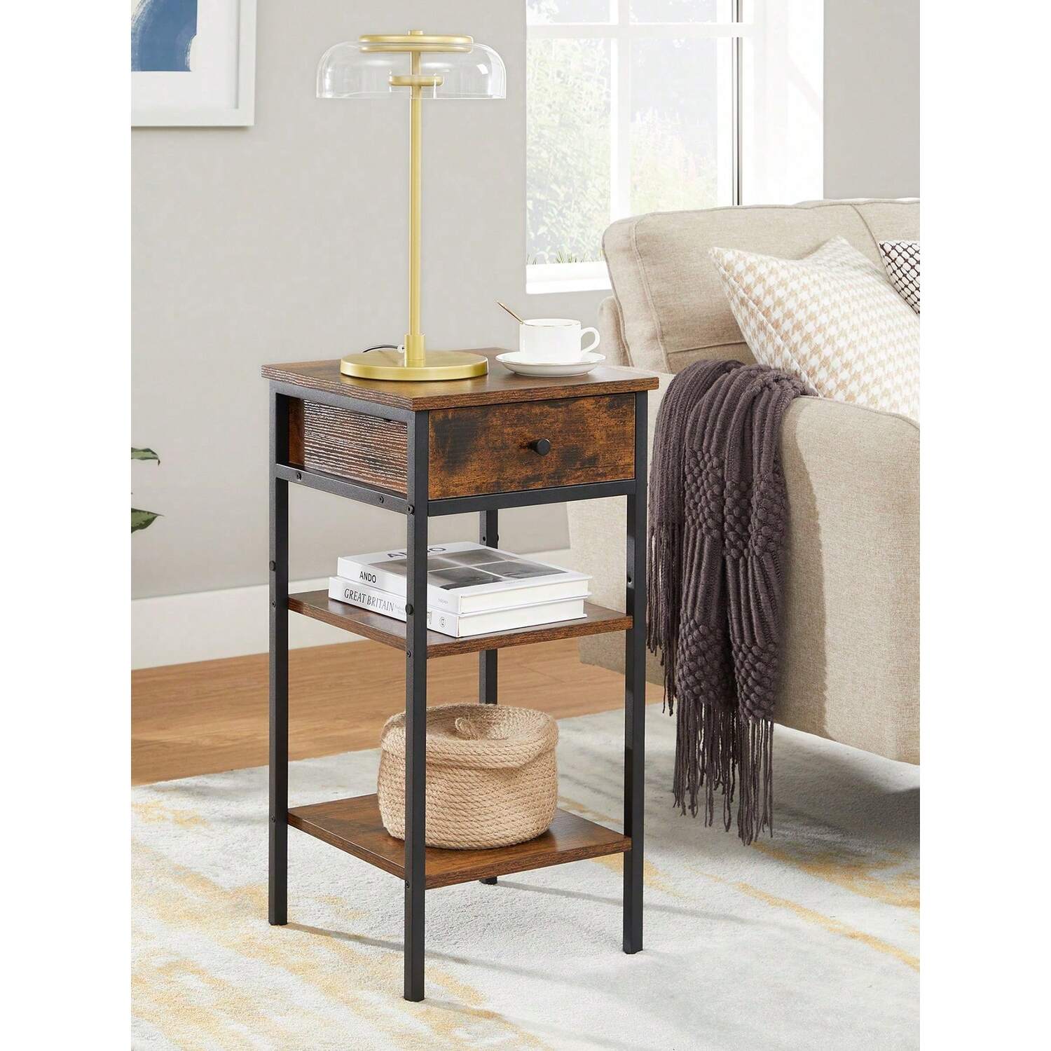 Industrial Style Bedside Table - Bronze