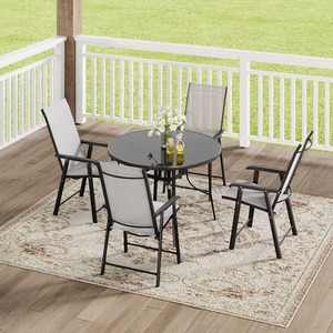 Black Tempered Glass Outdoor Table with 4 Foldable Chairs shot 9644352