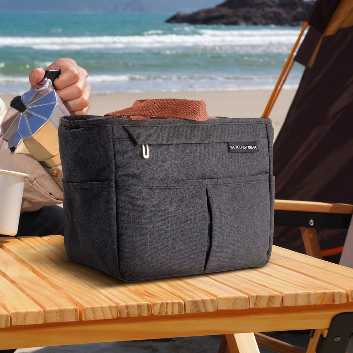 Livingandhome Waterproof Insulated Lunch Bag - Black / 23Cm