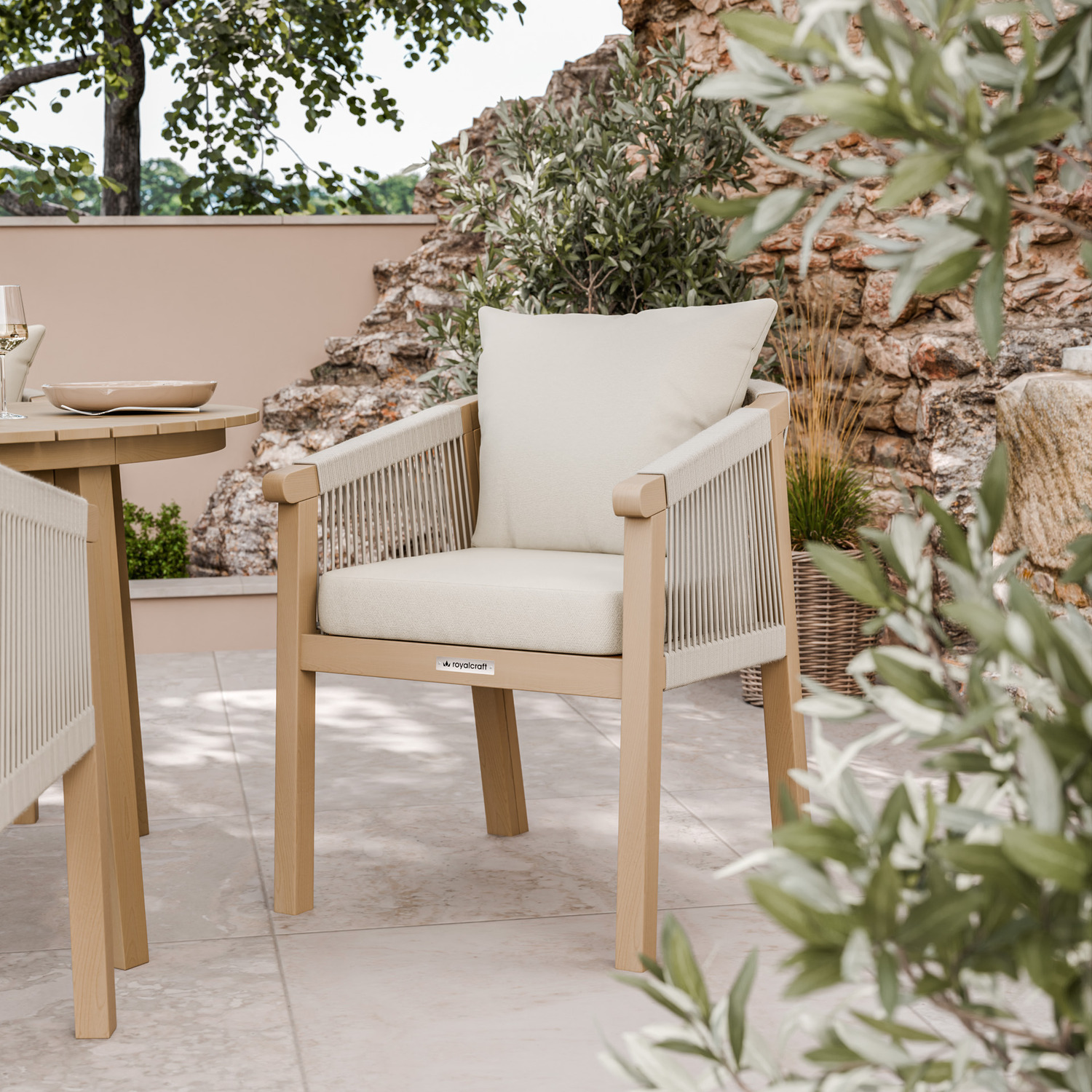 Roma 5 Piece Round Sunray Dining Set - Black Roma Rope Dining Chairs