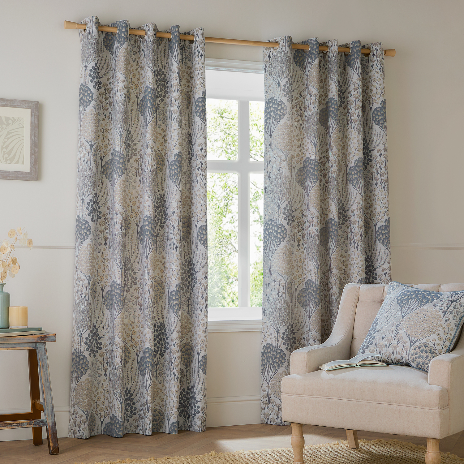 Ophelia Floral Room Darkening Eyelet Curtain Pair - Wedgewood / 117cm / 183cm