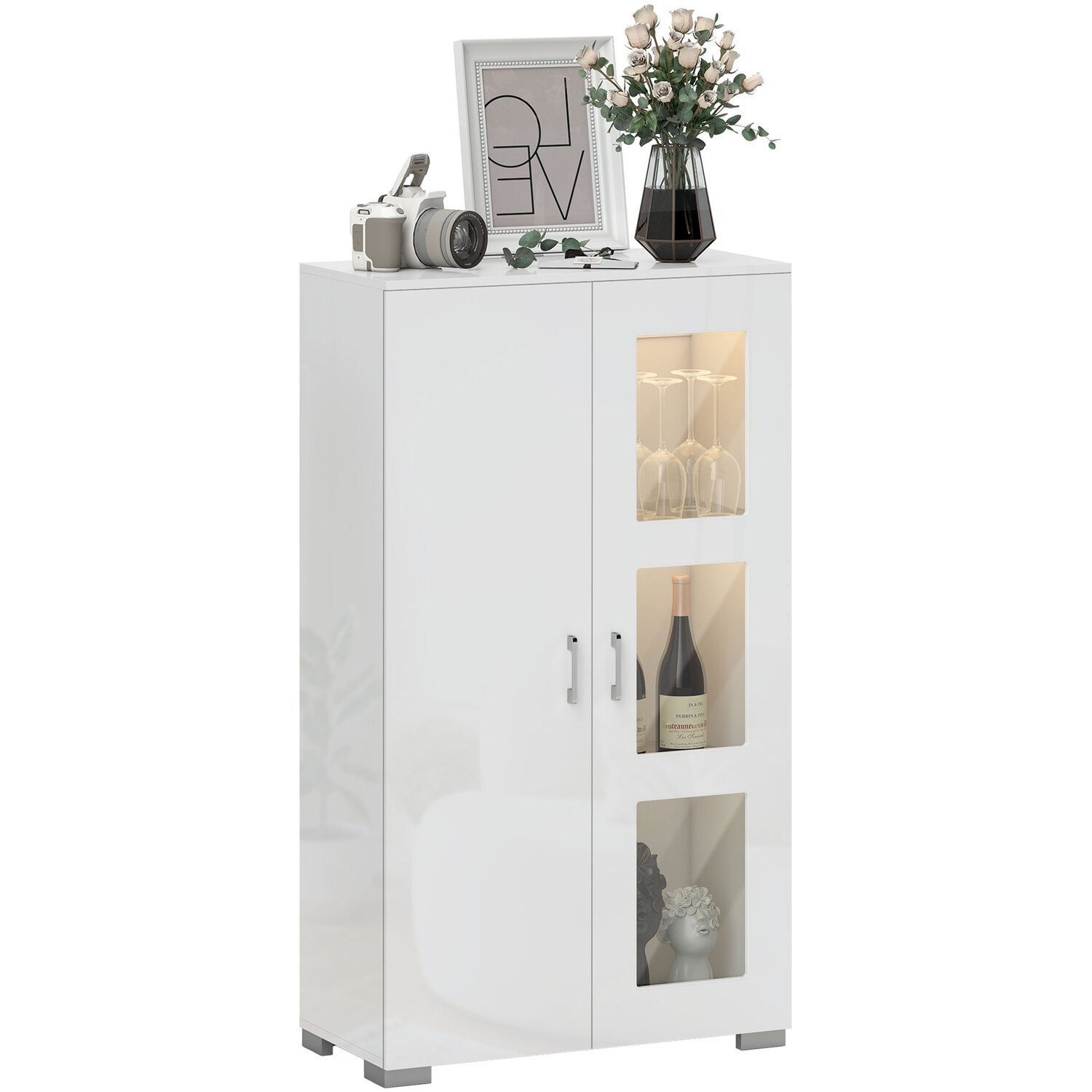 HOMCOM Display Cabinet with Glass Shelves Sideboard for Living Room