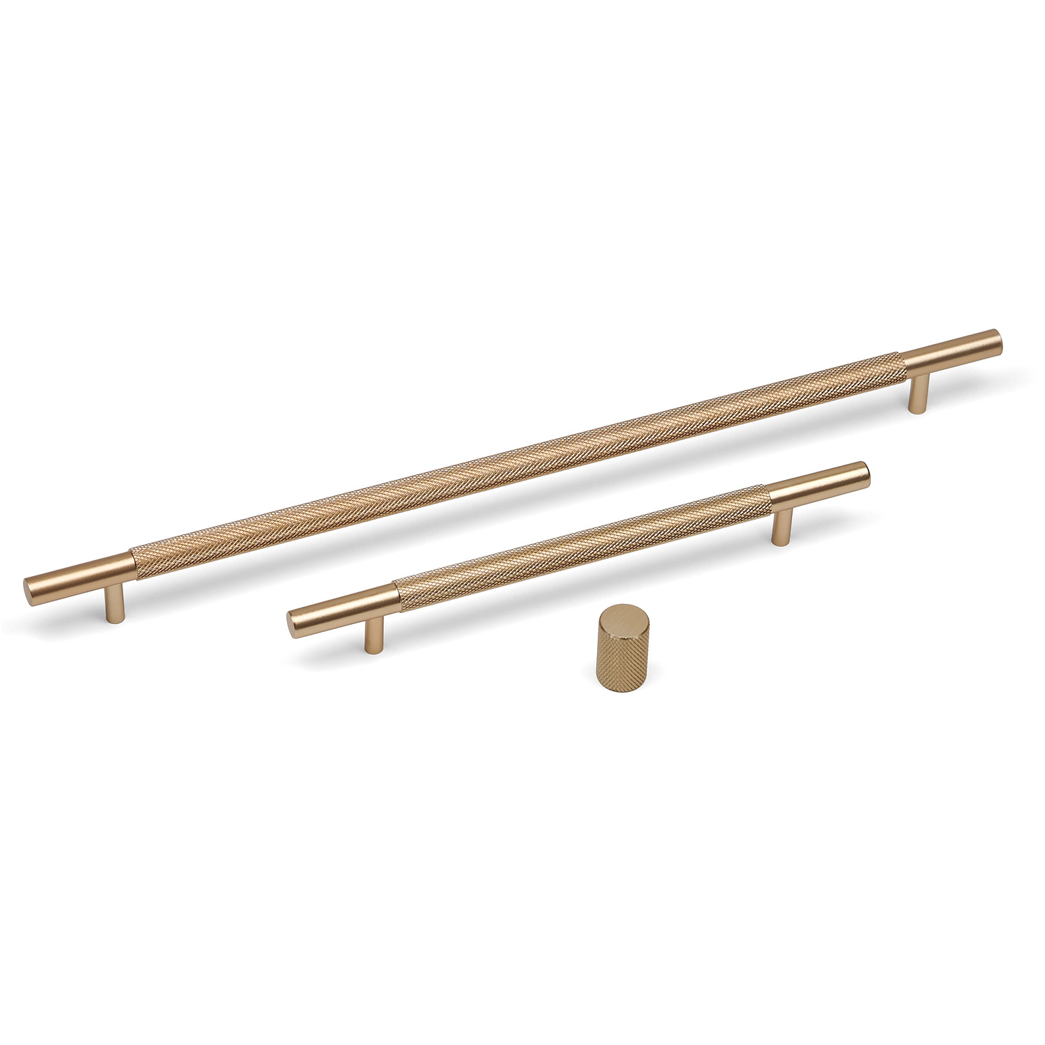 Champagne Brass Knurled Bar Handles And Round Knob Rose Gold