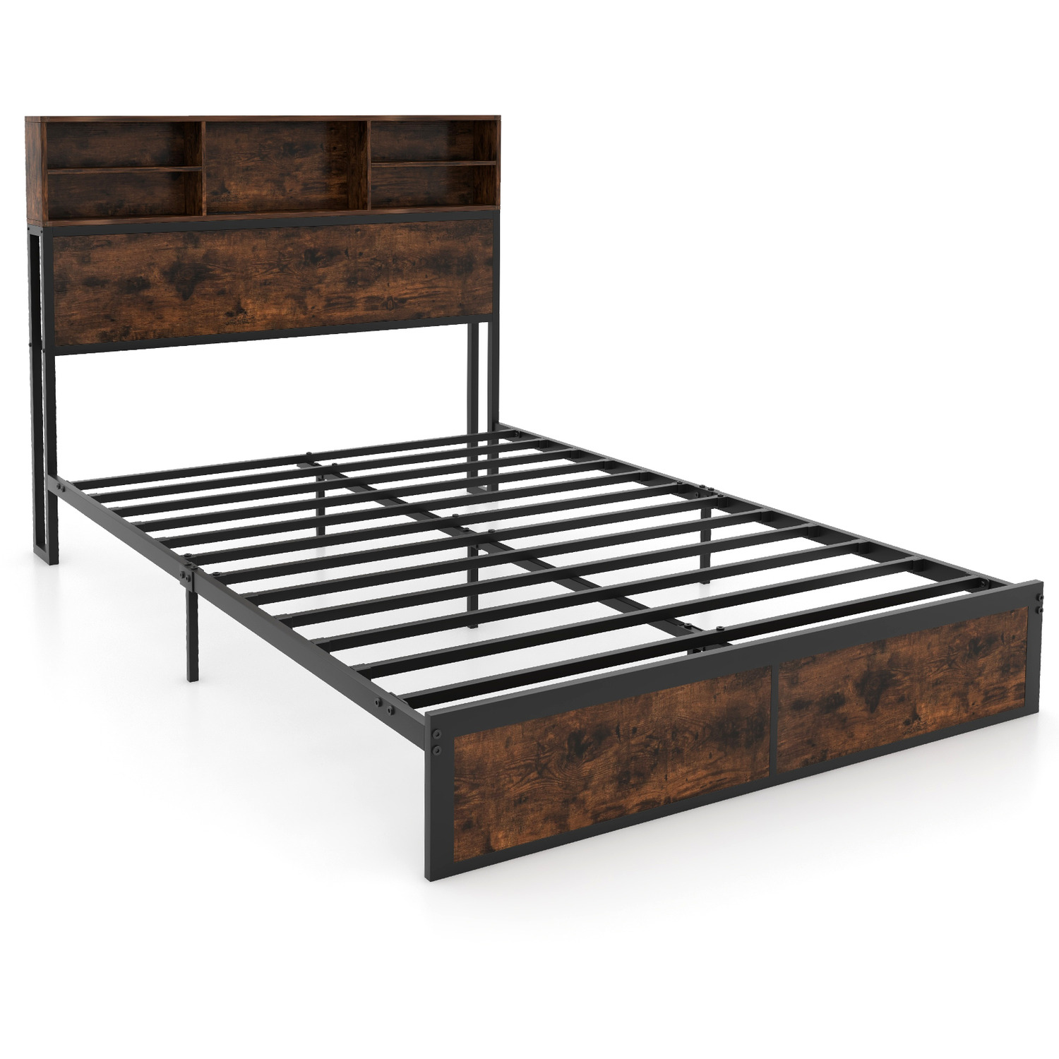 Industrial Metal Slats Support Platform Bed Base - Brown
