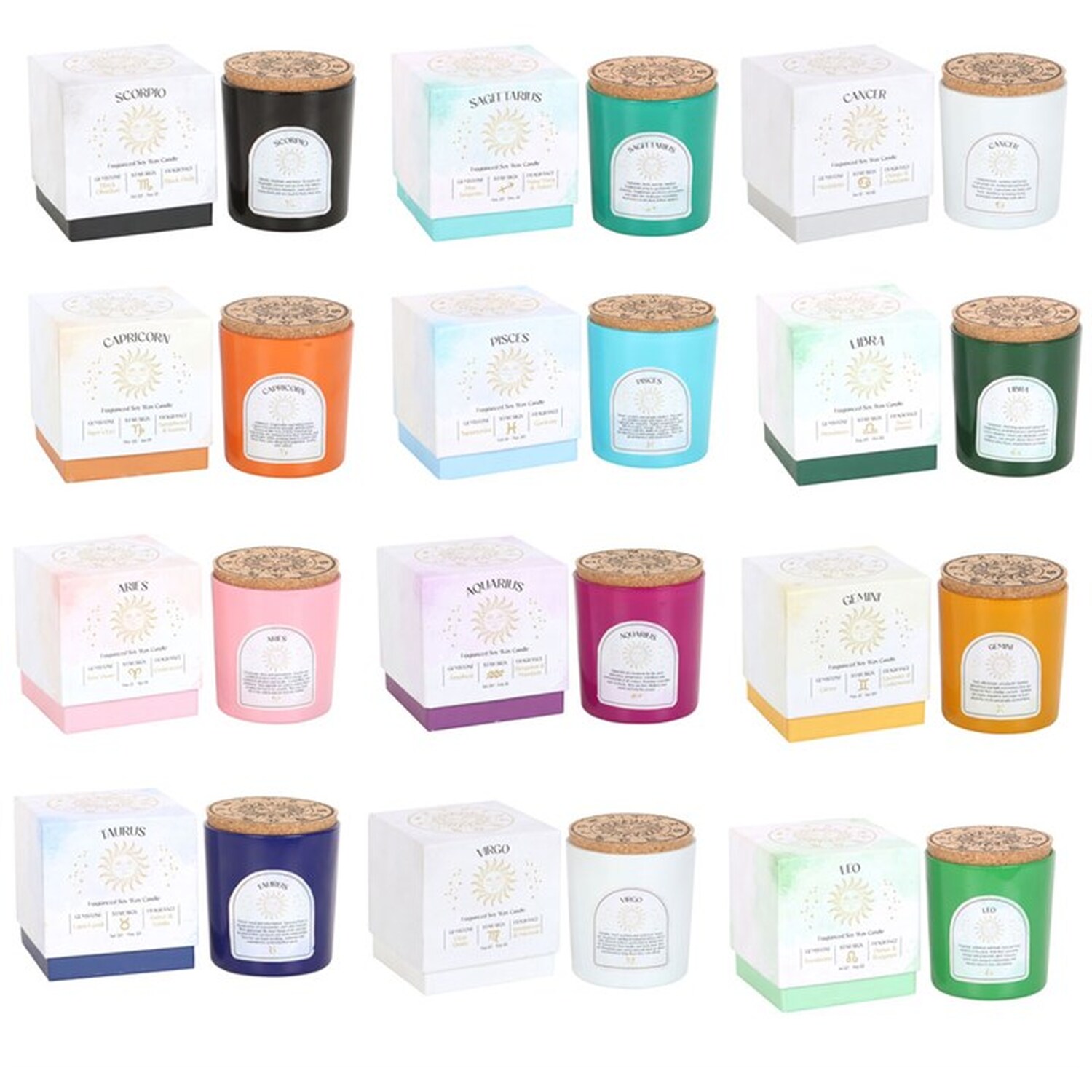 Zodiac Gemstone Candle Set 12 Fragranced Candles - Multicolor