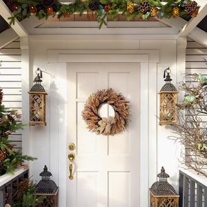 Golden Wheat Ears Hanging Wreath with LED Lights