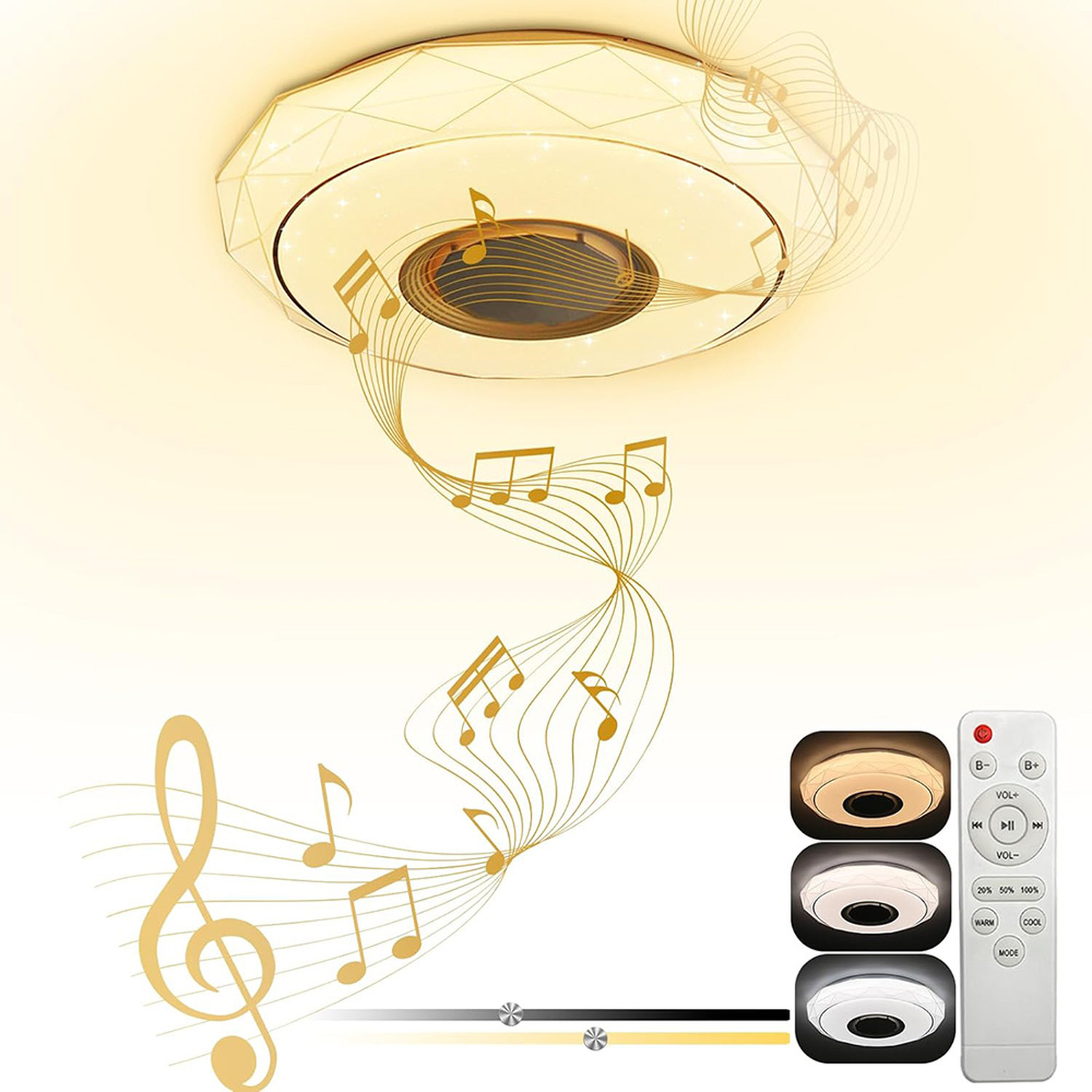 Modern LED Ceiling Light with Bluetooth and Remote - White