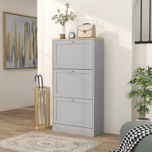 Grey HOMCOM Narrow Shoe Cabinet with 3 Flip Doors shot 10809650