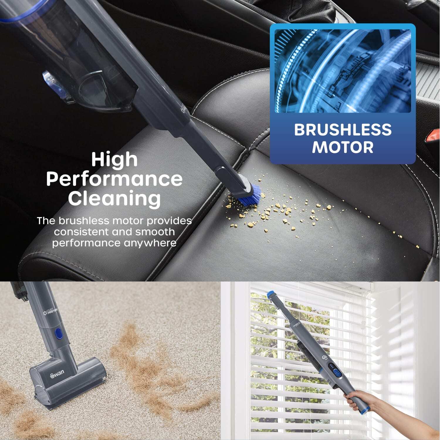 Cordless Vaccum 14.8V Cobalt Blue Accents 200W Handheld