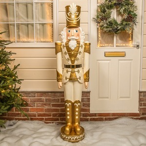 5.5ft Traditional Christmas Nutcracker Cream Gold with LED Lights