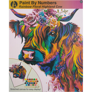 Paint By Numbers Rainbow Floral Highland Cow Kit