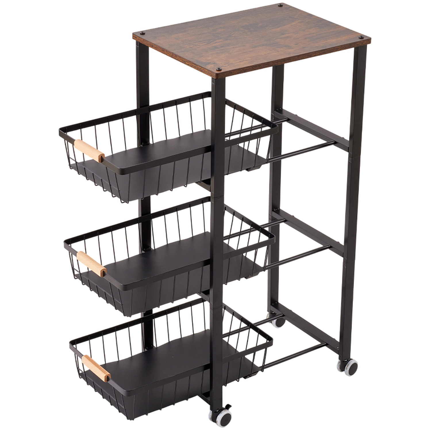 4-tier Kitchen Storage Trolley - Black