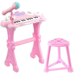 Electronic Keyboard Organ Piano With Lights Microphone Stool