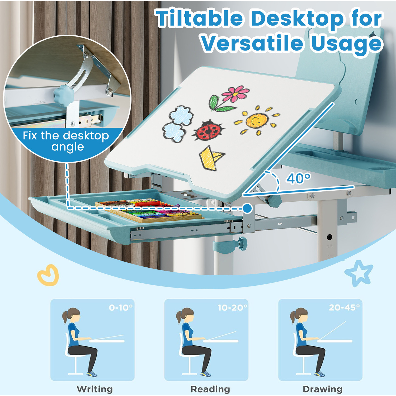 Children Study Desk And Chair - Blue