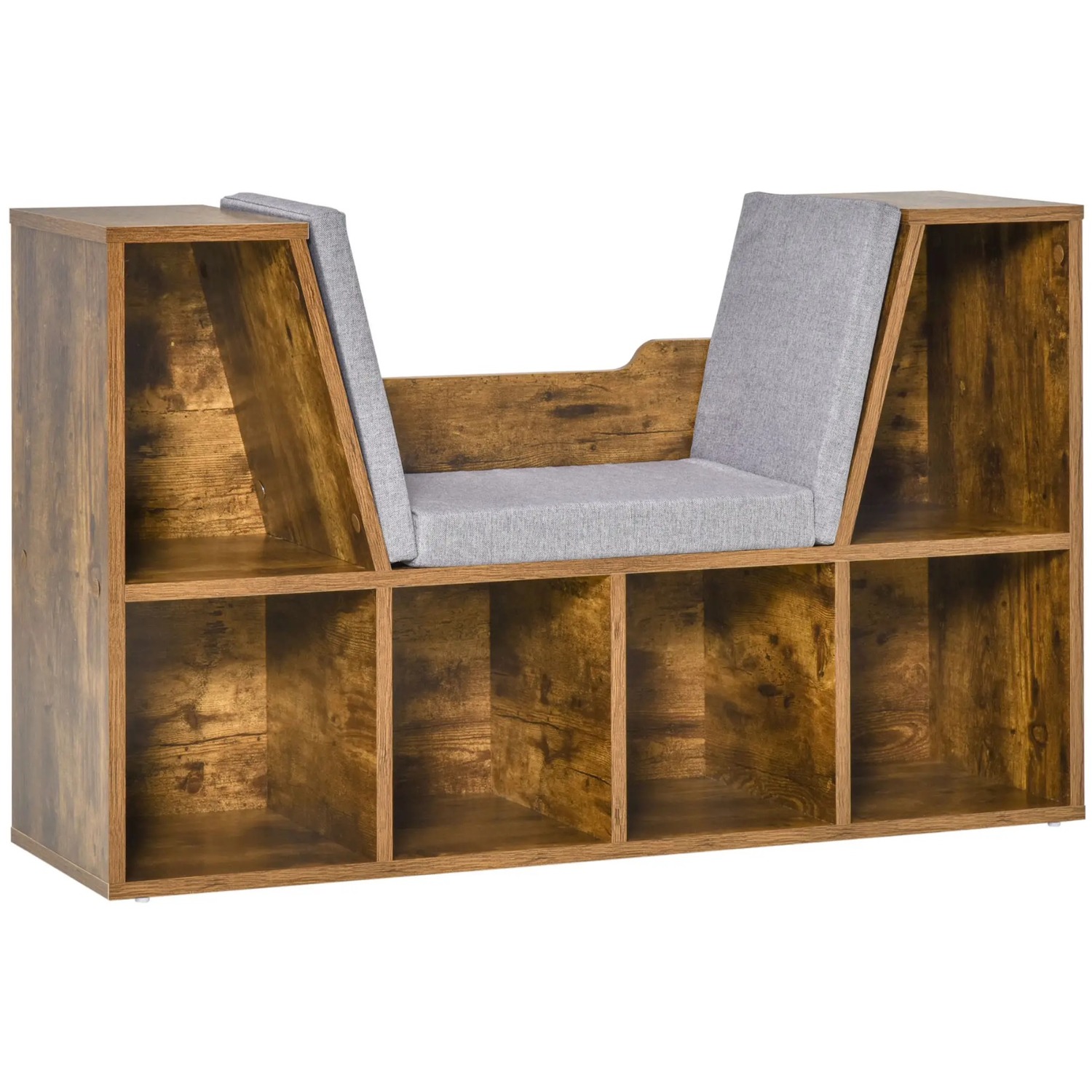 Modern Bookcase Storage Cabinet With Reading Seat - Rustic Brown