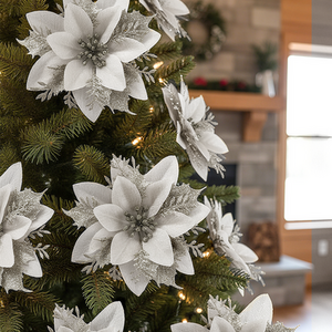Artificial Christmas Tree Flowers Xmas Festive Poinsettia Flowers Ornament Set