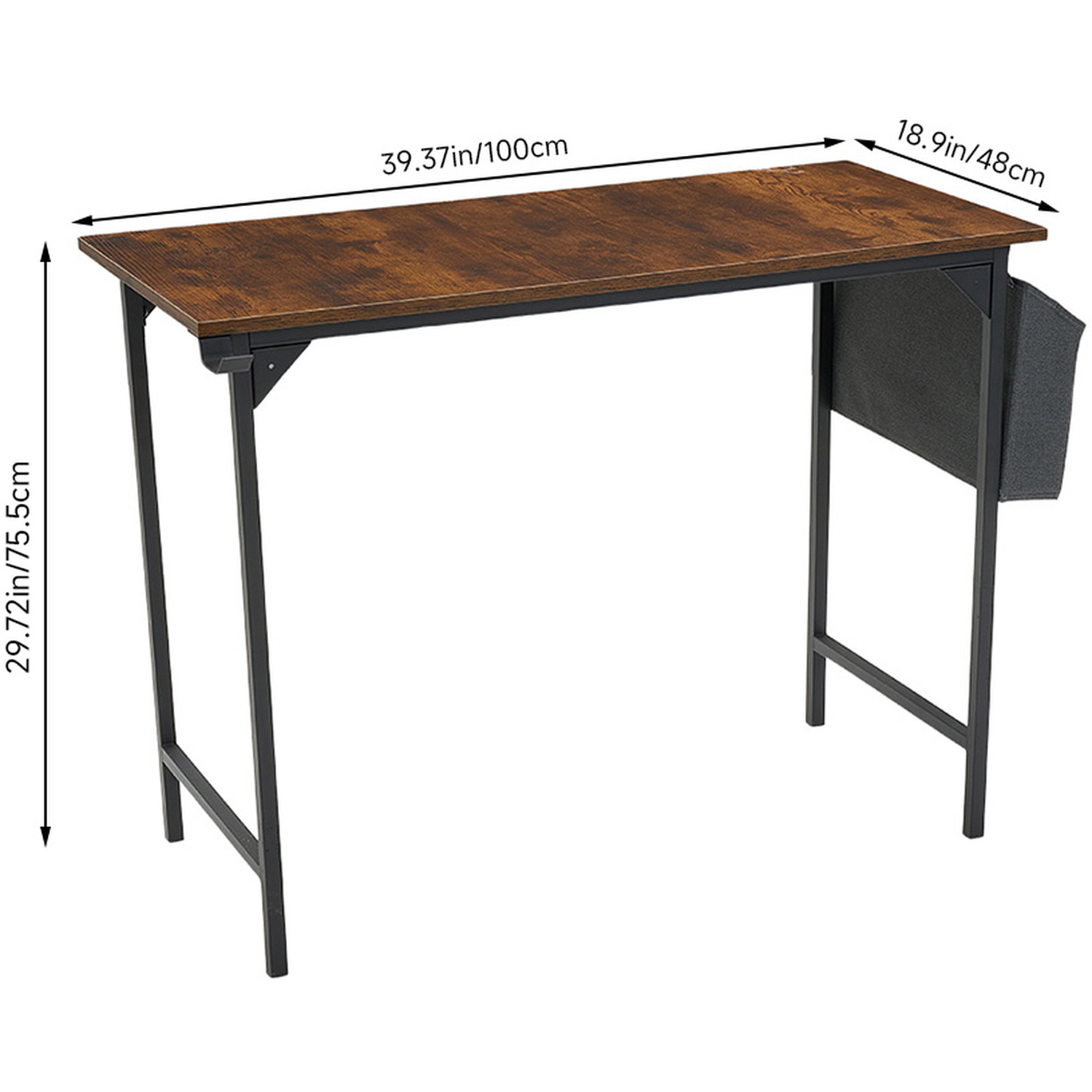 Home Office Desk With Side Storage Pocket And Hook - Brown Black