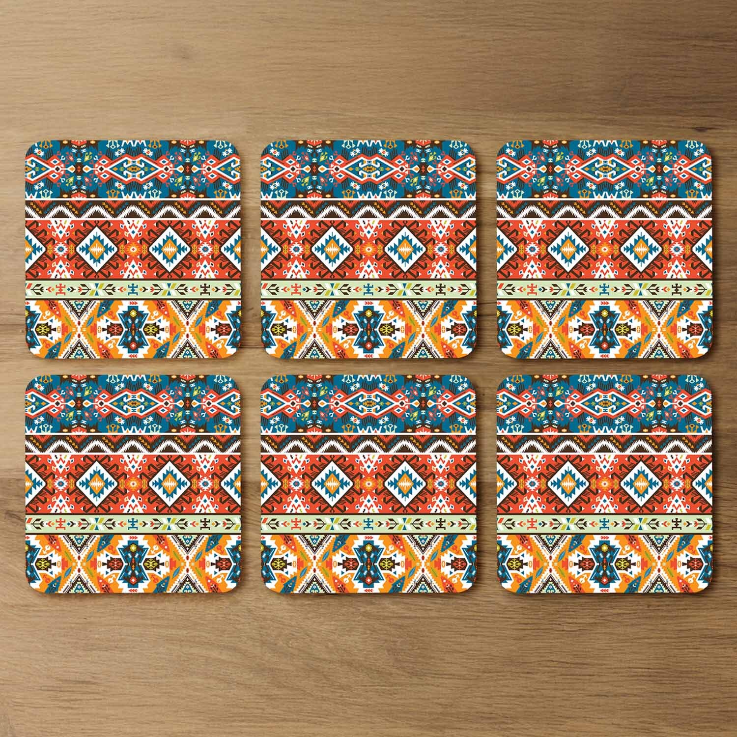 Colorful Pattern In Tribal Style Coaster - Red