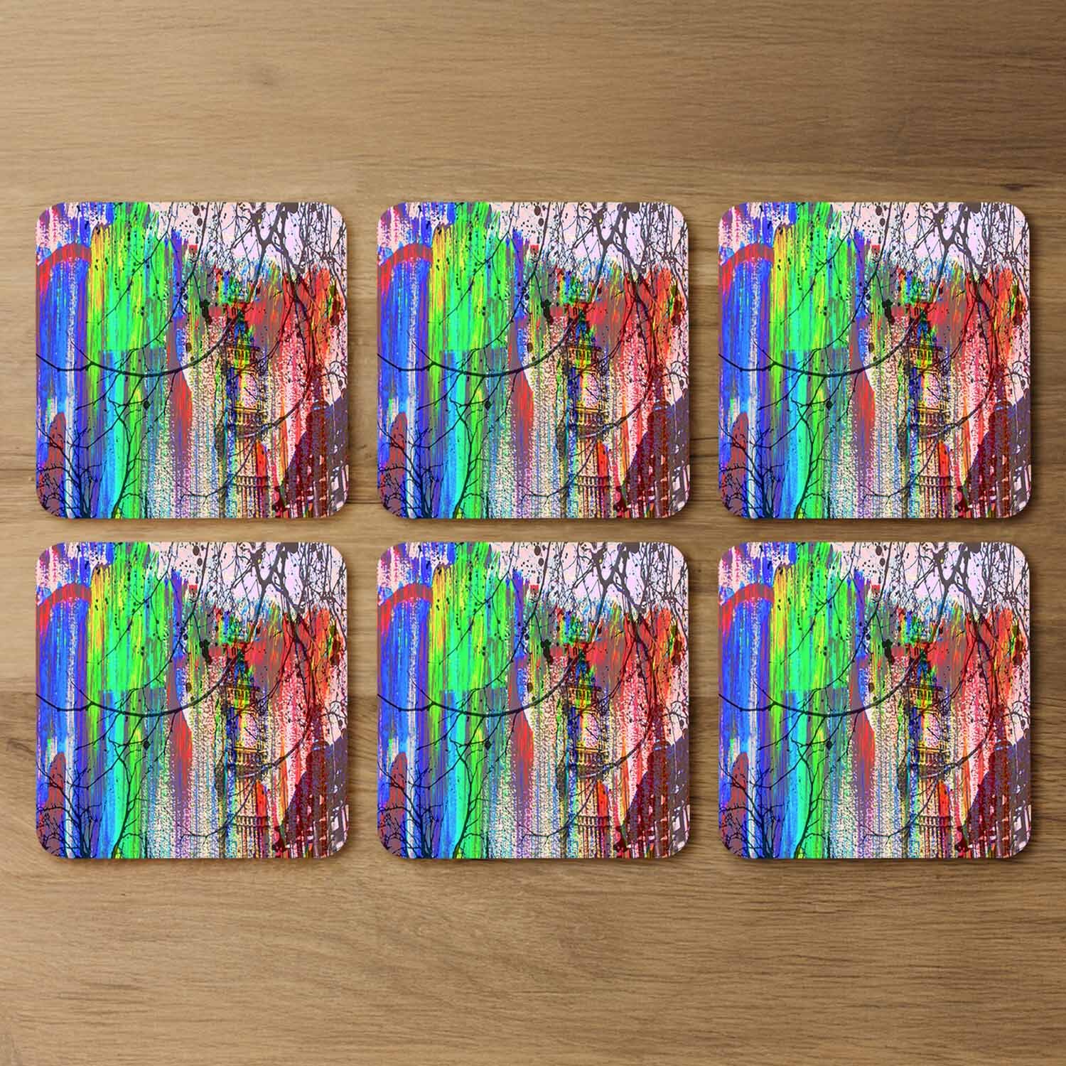 Big Ben And Trees Painted  Coaster - Red
