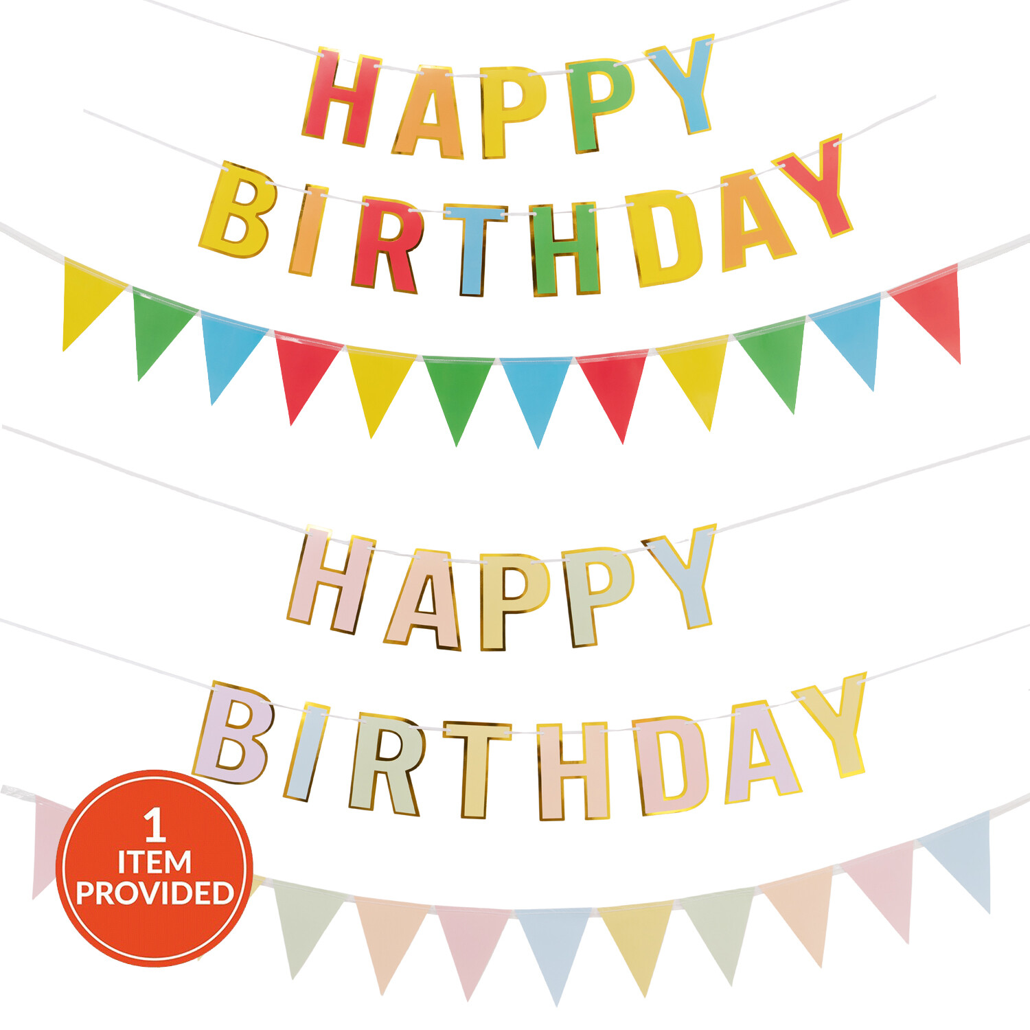 Pastel Paper Happy Birthday Banner - Multicolour