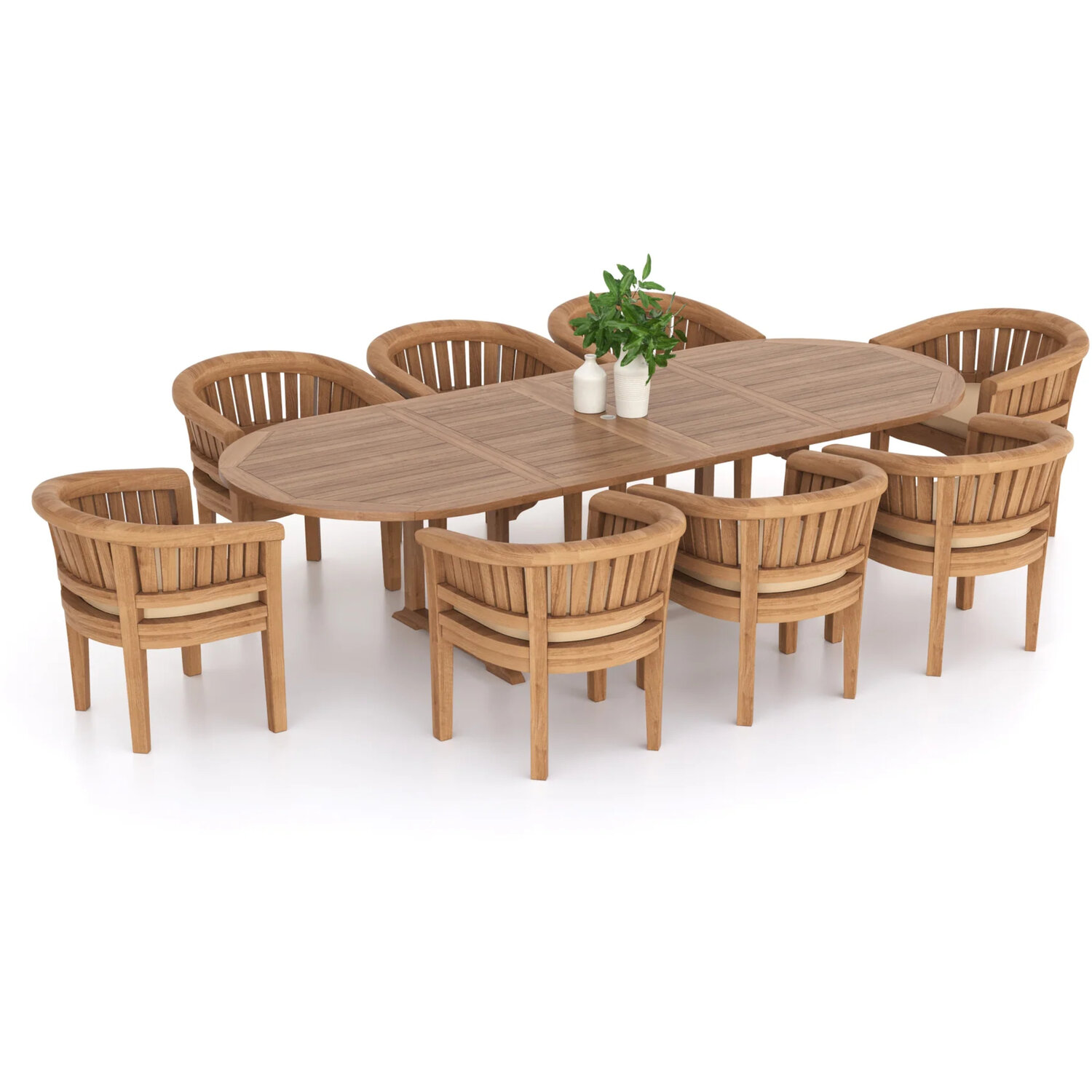 Valetta Teak Garden Dining Table And 8 Seat Chair Set - Teak Table 8 Chairs Cream Cushions