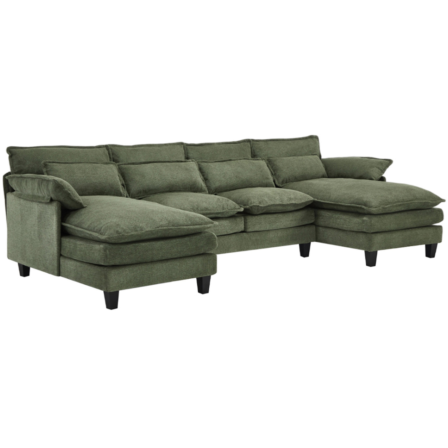 Modern U-shaped Chenille Sectional Sofa - Green