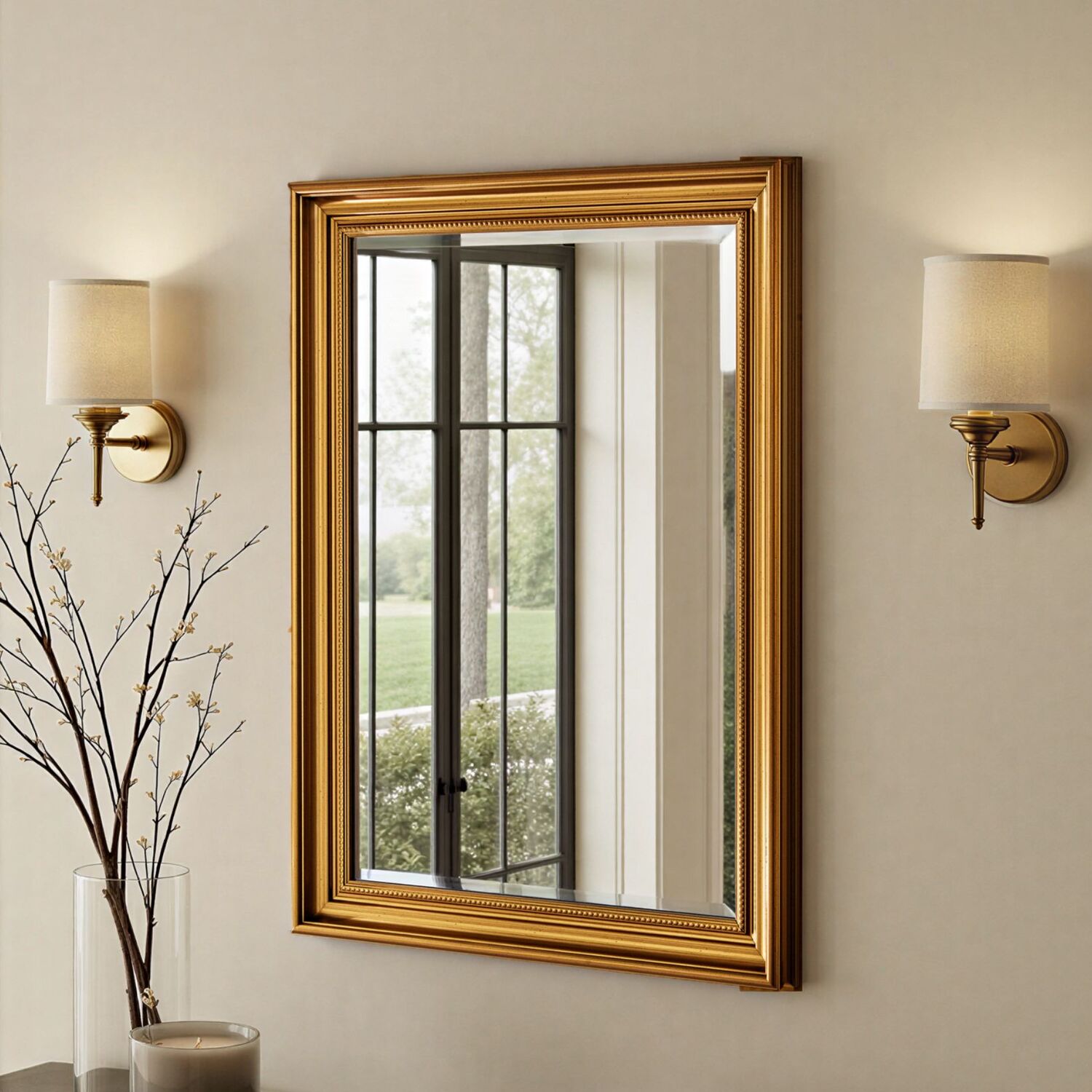 Image of Beaded Classic Framed Bevelled Wall Mirror&hellip;