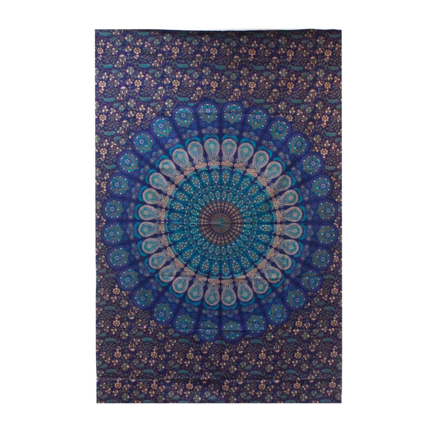 Double Cotton Mandala Bedspread Wall Hanging - Handmade Indian Decor - Blue