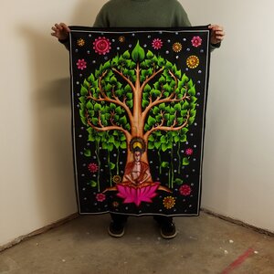 Buddha  Bodhi Tree Cotton Wall Art 70x110cm - Spiritual Decor