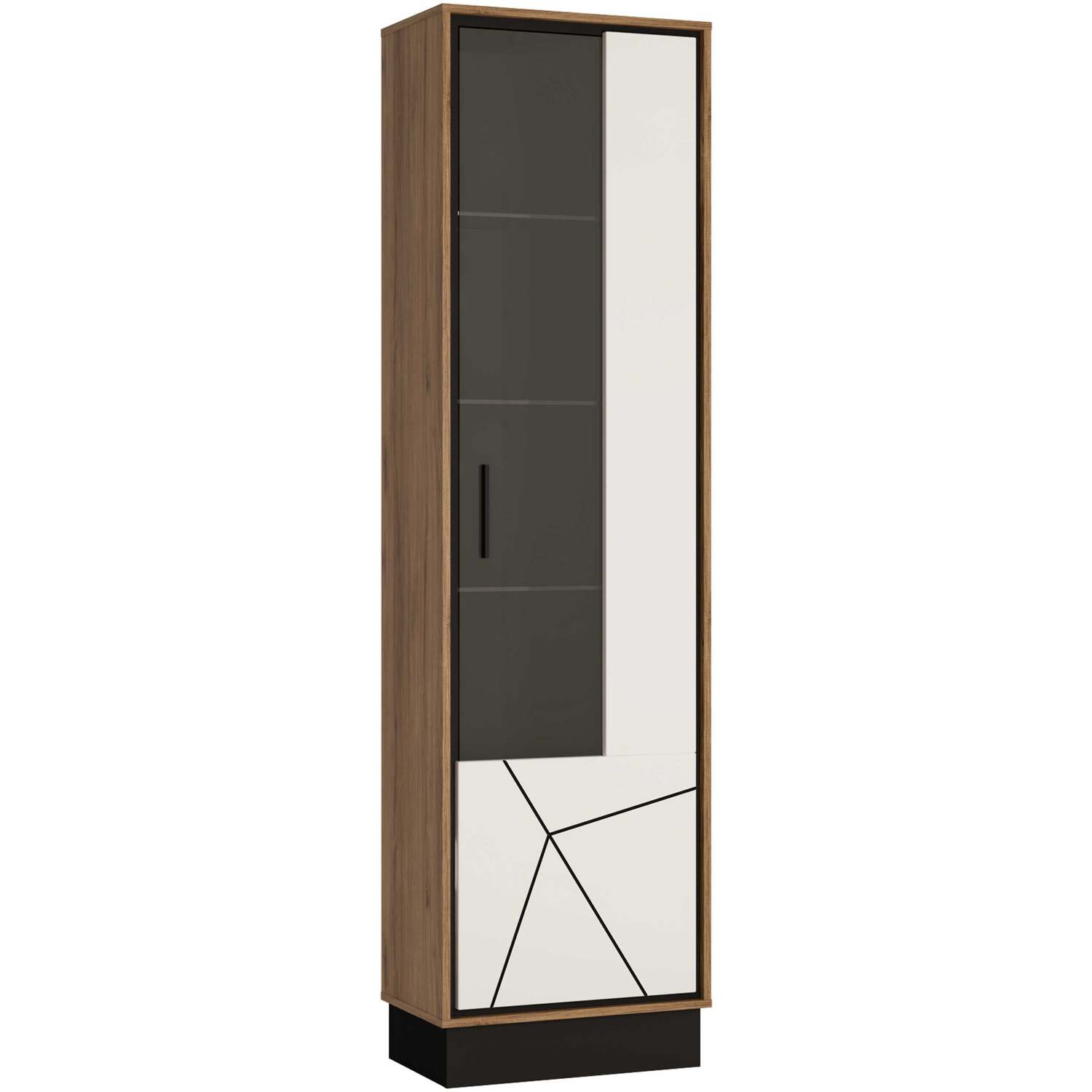 Dabbleton Tall Display Cabinet - Walnut And Gloss White Right-hand Geometric Door - Gloss White With Walnut