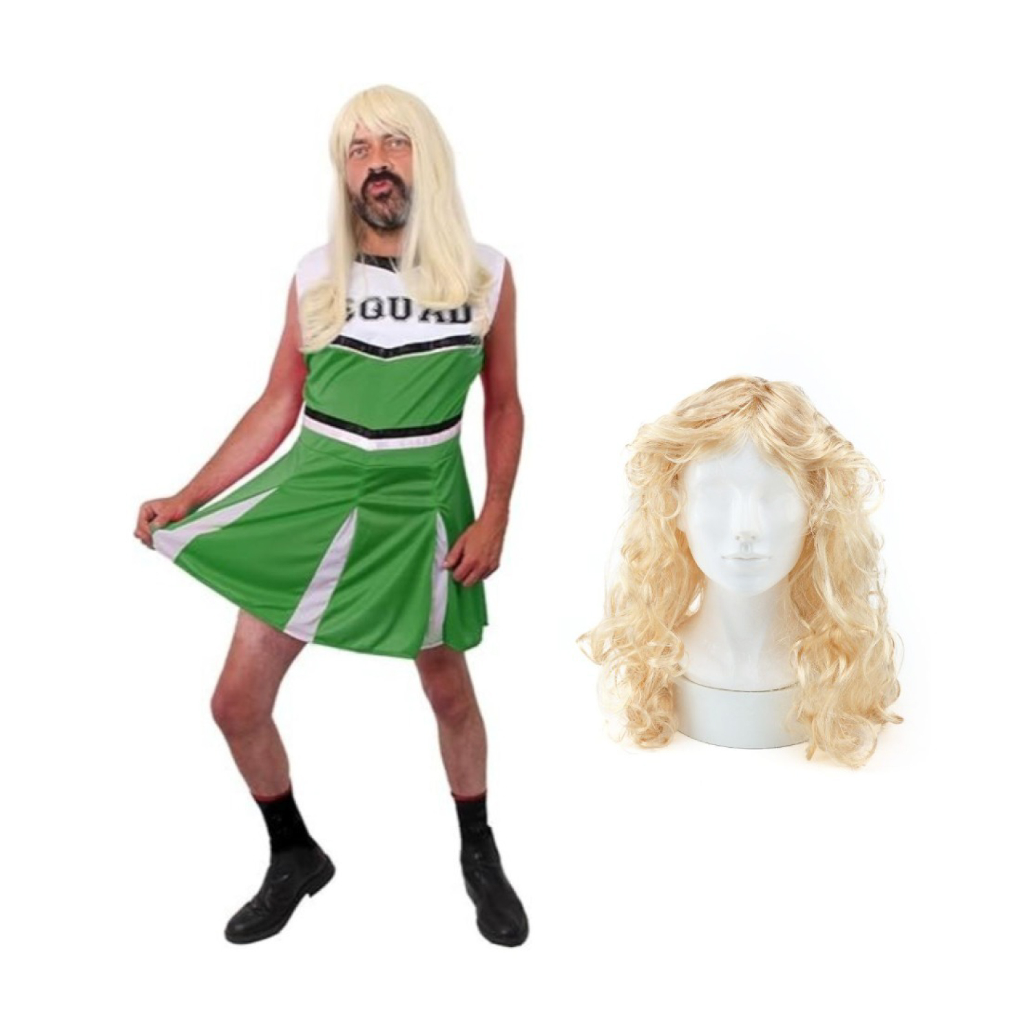 Green Cheerleader Costume with Wig