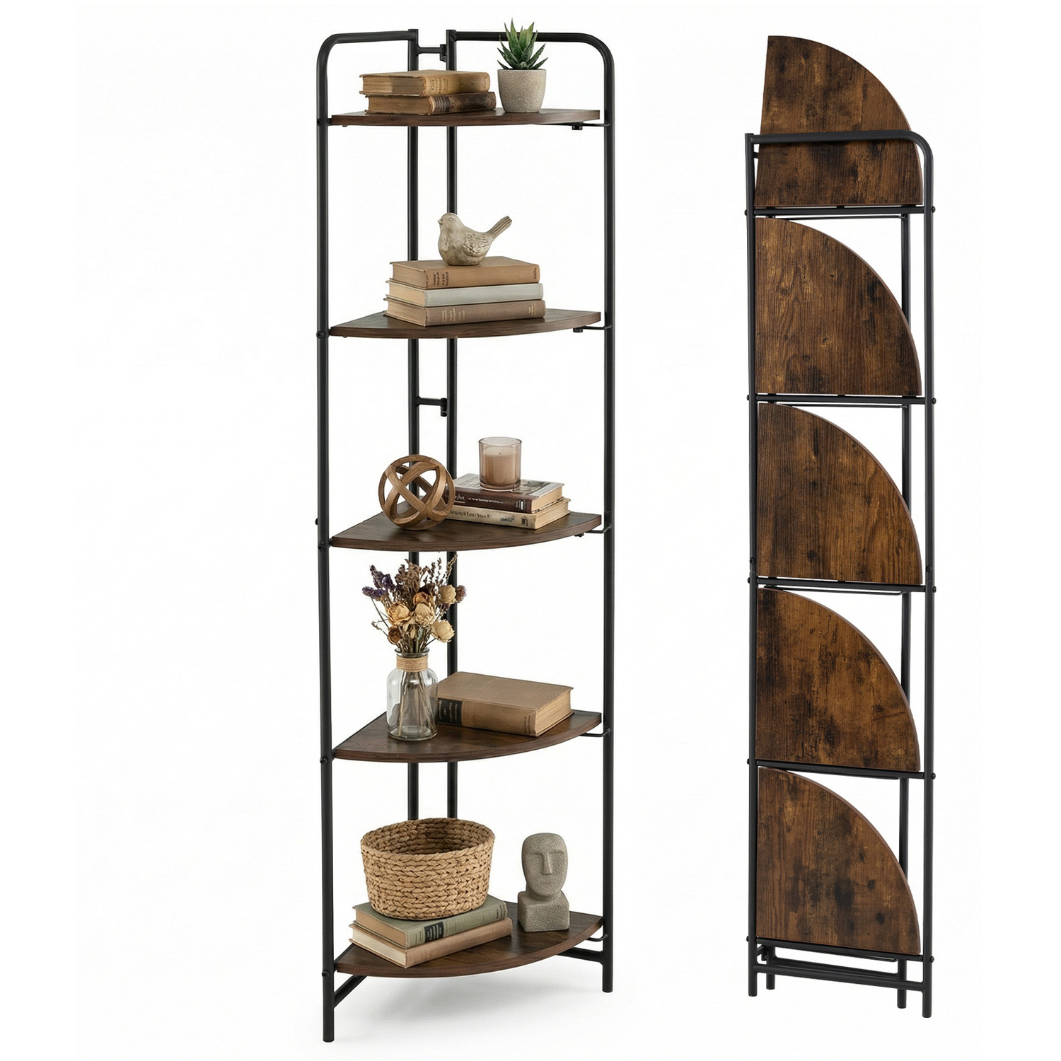 Costway 5-Tier Folding Corner Shelf - Brown
