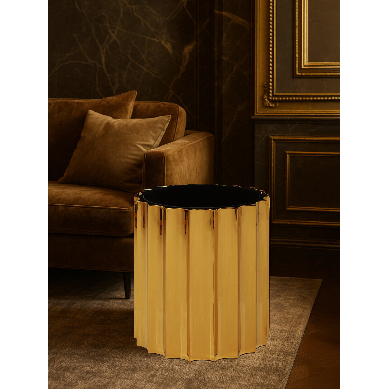 Alvaro Black And Titanium Round Side Table - Gold