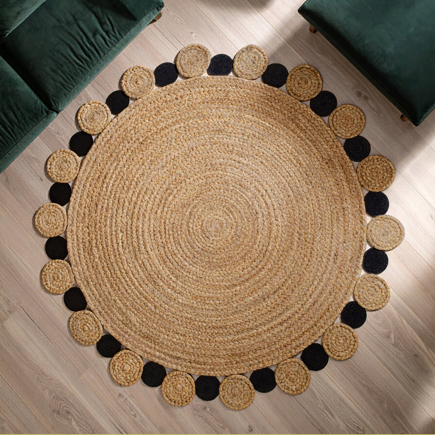 Bosie Demir Large Natural And Black Jute Rug - Black