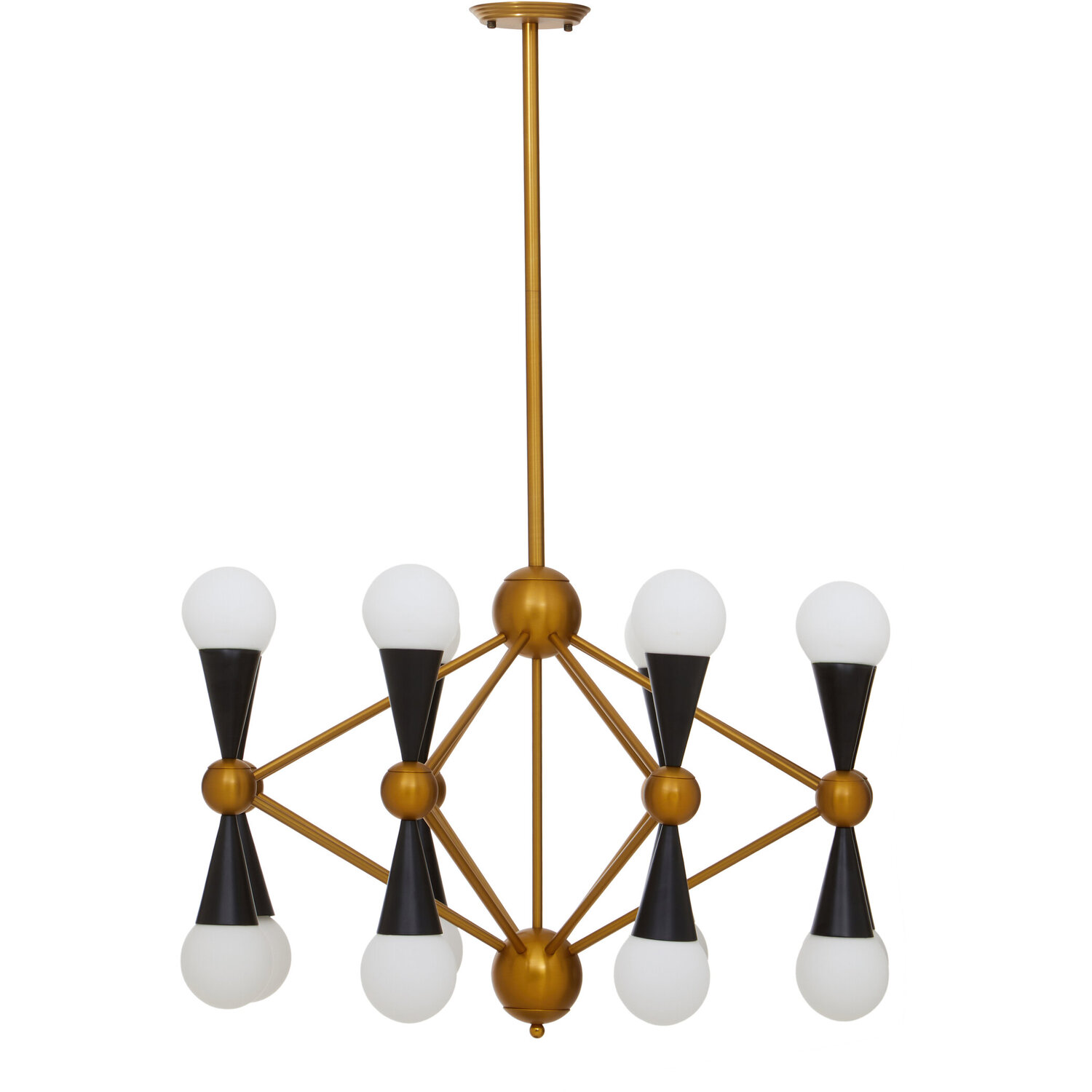 Orsina Brass & Black Metal Pendant Light, Contemporary 16 Bulb Ceiling Light With White Glass Shades in Gold