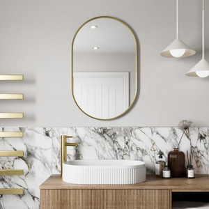 500 x 800mm Brushed Brass Wall Mounted Oval Design Framed Mirror Modern Bathroom