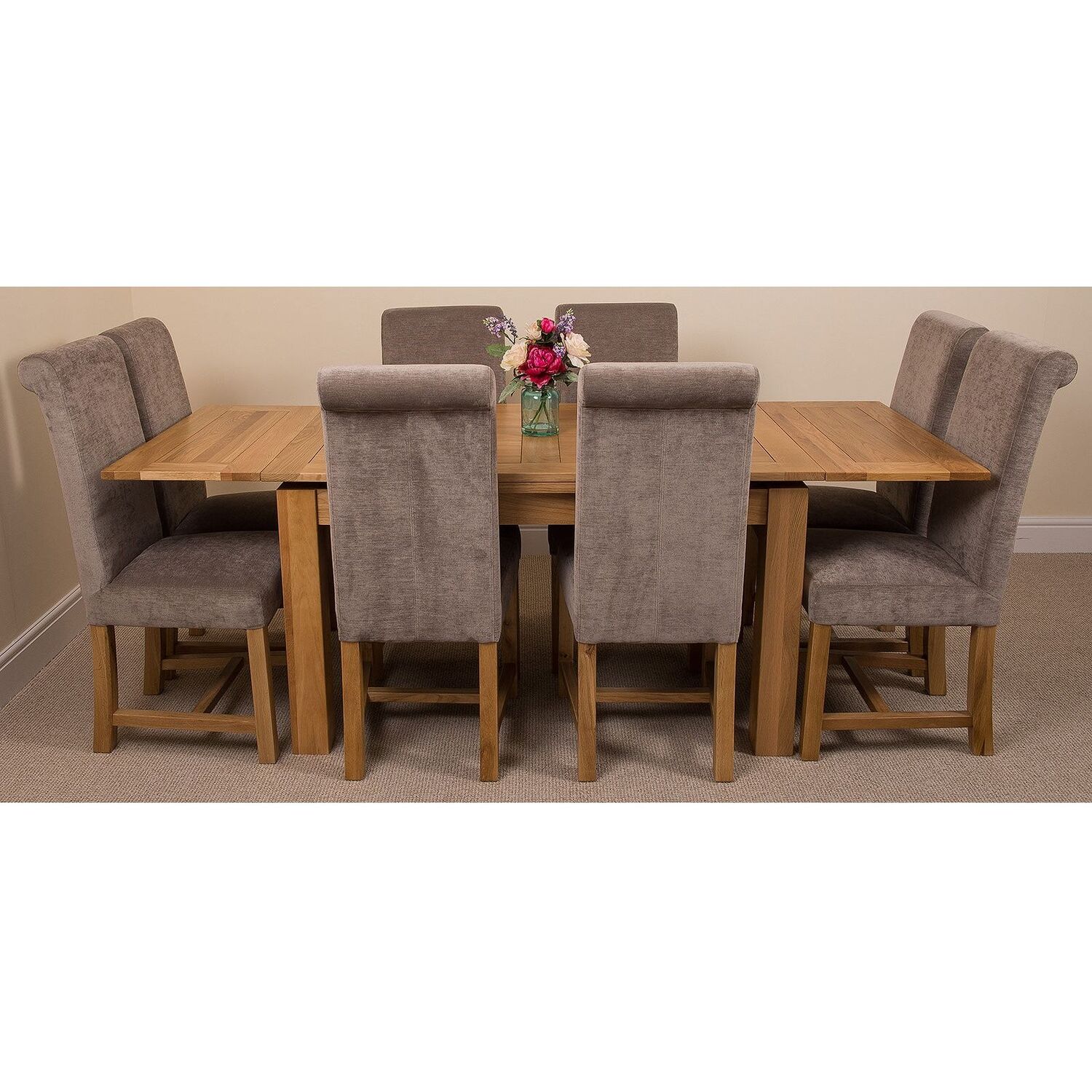 Thats Furniture Unisex Grey Richmond 140-220Cm Oak Extending Dining Table + Washington Fabric Chairs In Size 8 - Image 1