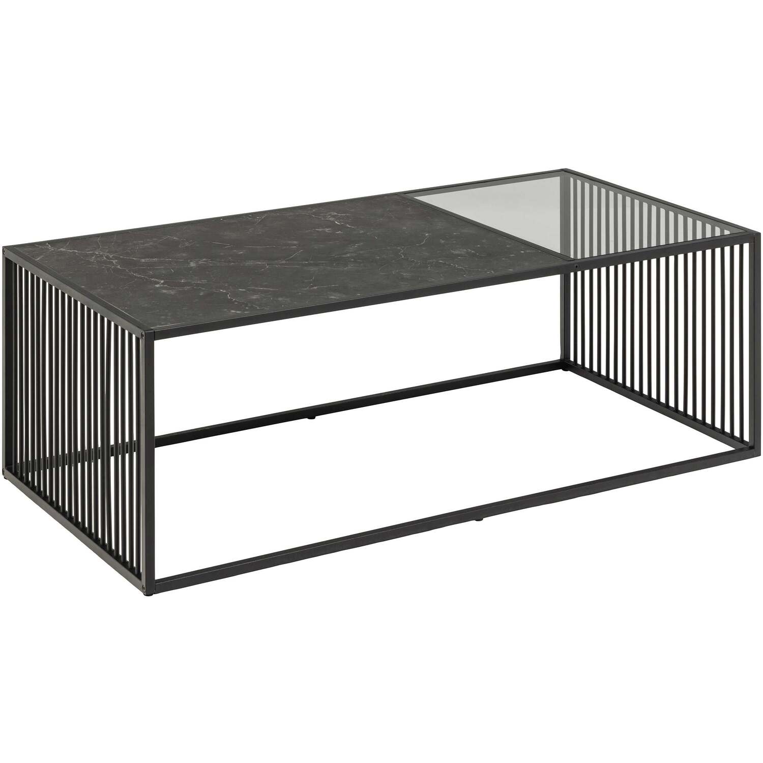 Porto Rectangular Coffee Table Stone Effect And Glass Top Matt - Black