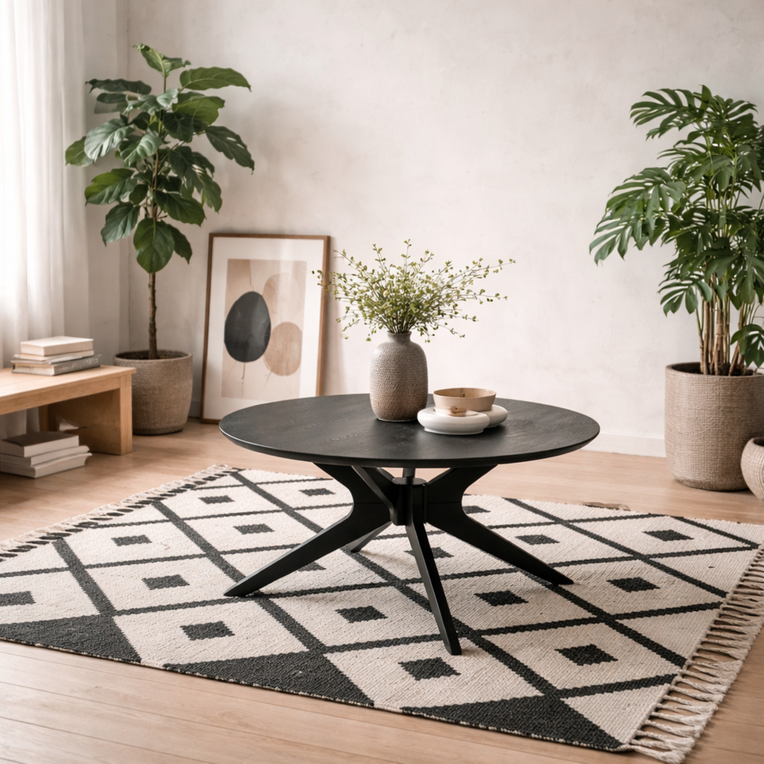 Brovst Round Coffee Table Matt Veneer High - Black