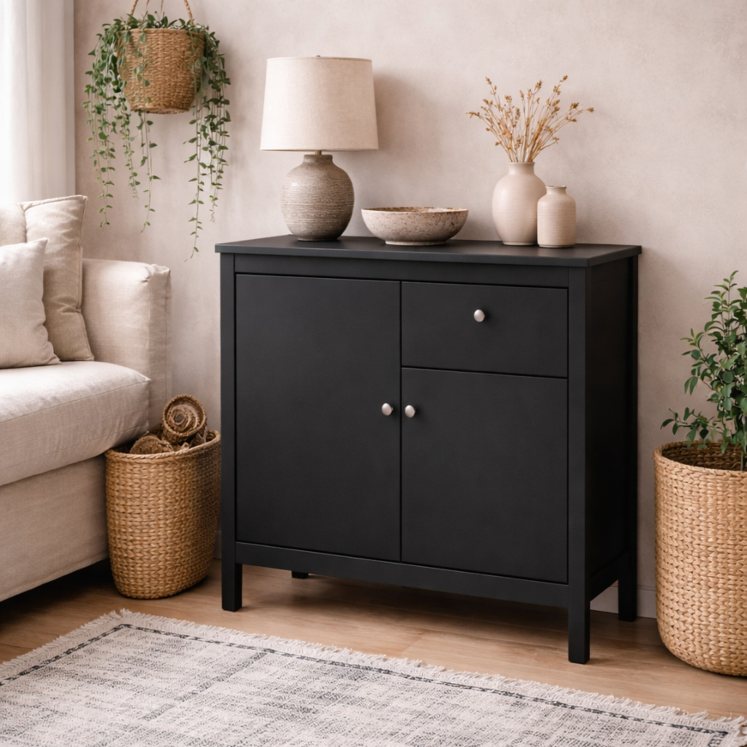 Gossmere Matt Sideboard 2 Doors 1 Drawer - Black