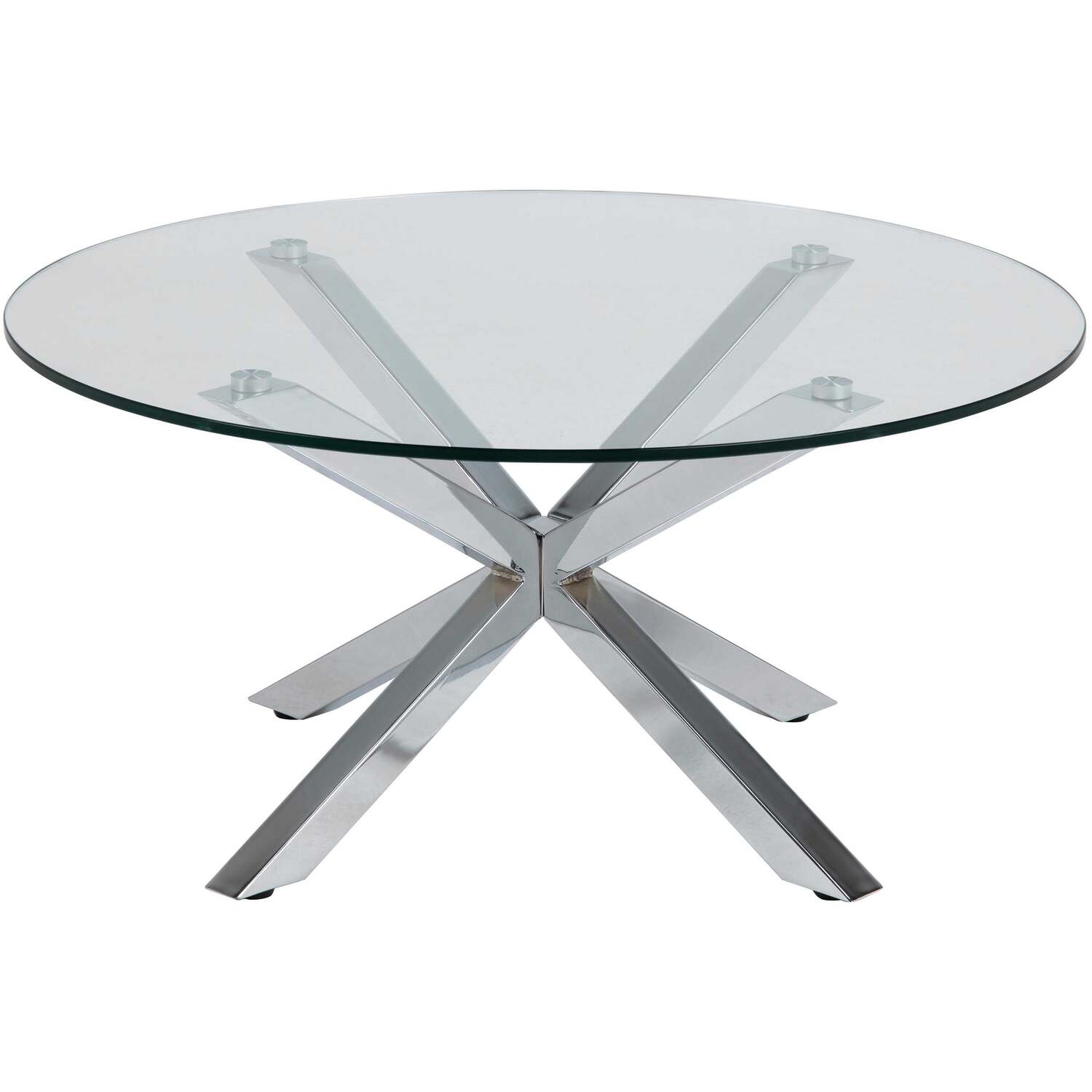 Perth Round Coffee Table Clear Tempered Glass Top Polished Chrome Cross Base - Clear