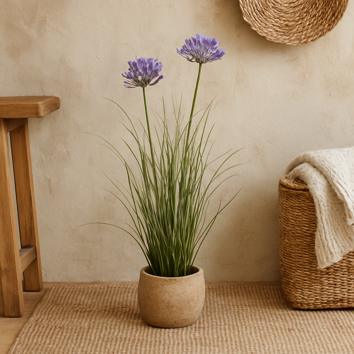 Purple Agapanthus Artificial Plant Plastic Pot Not Included - Green