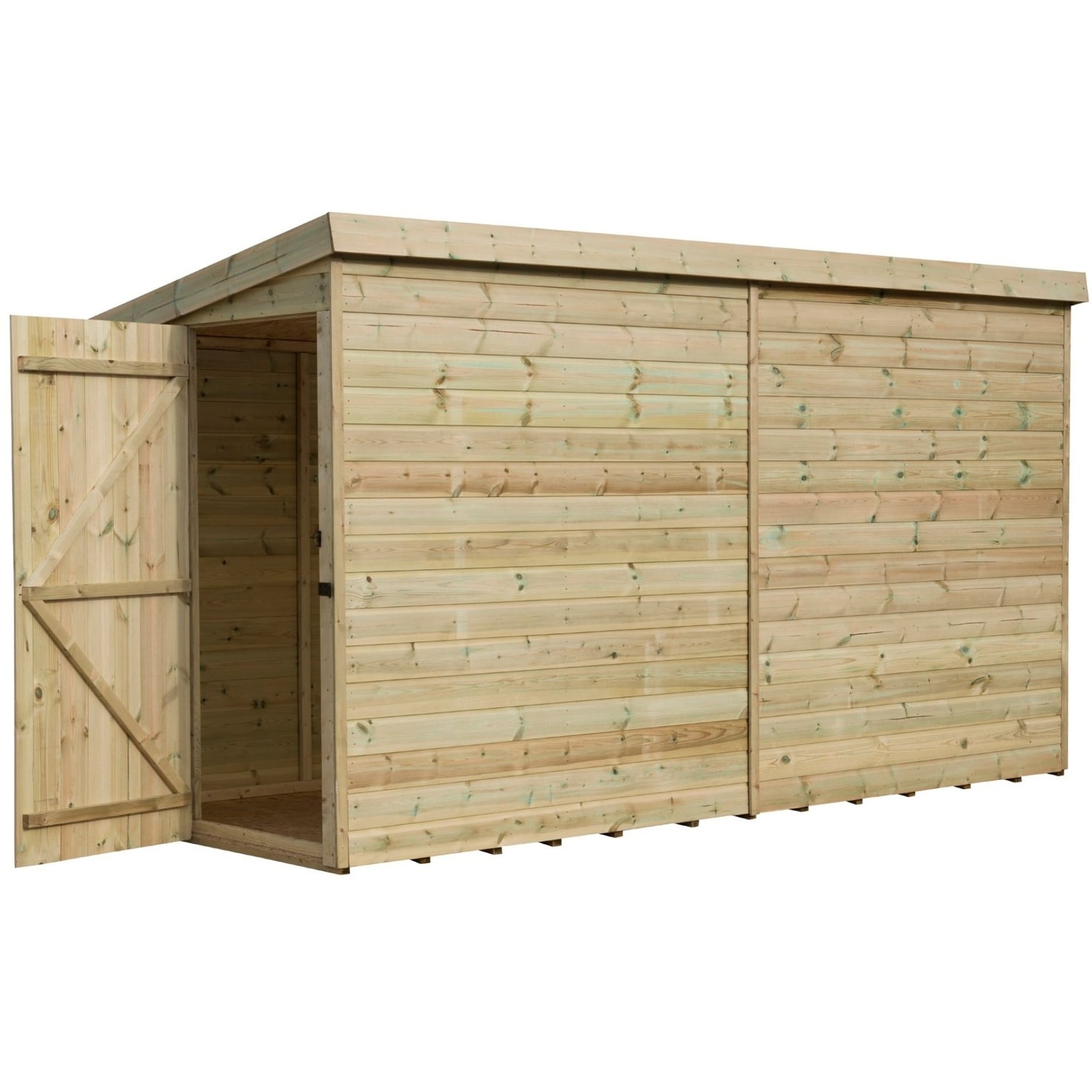 Empire 2000 12x4 Pent Garden Shed with a Single Door Both Side Panels - Green