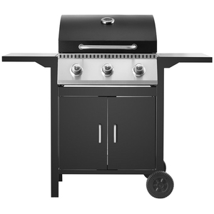 Modern Outdoor Living 3 Burner Gas BBQ - 9kW Stainless Steel Family Grill & Cupboard Storage