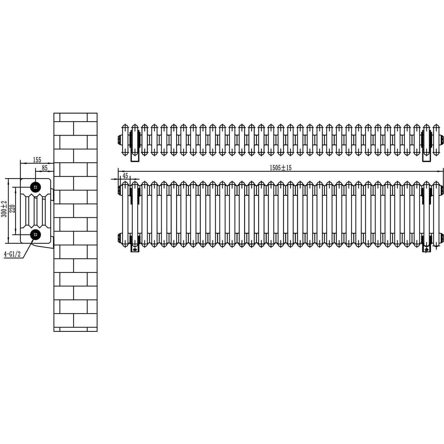 Monstershop Anthracite Traditional 4 Column Radiator - 300 X 1505Mm - Image 3