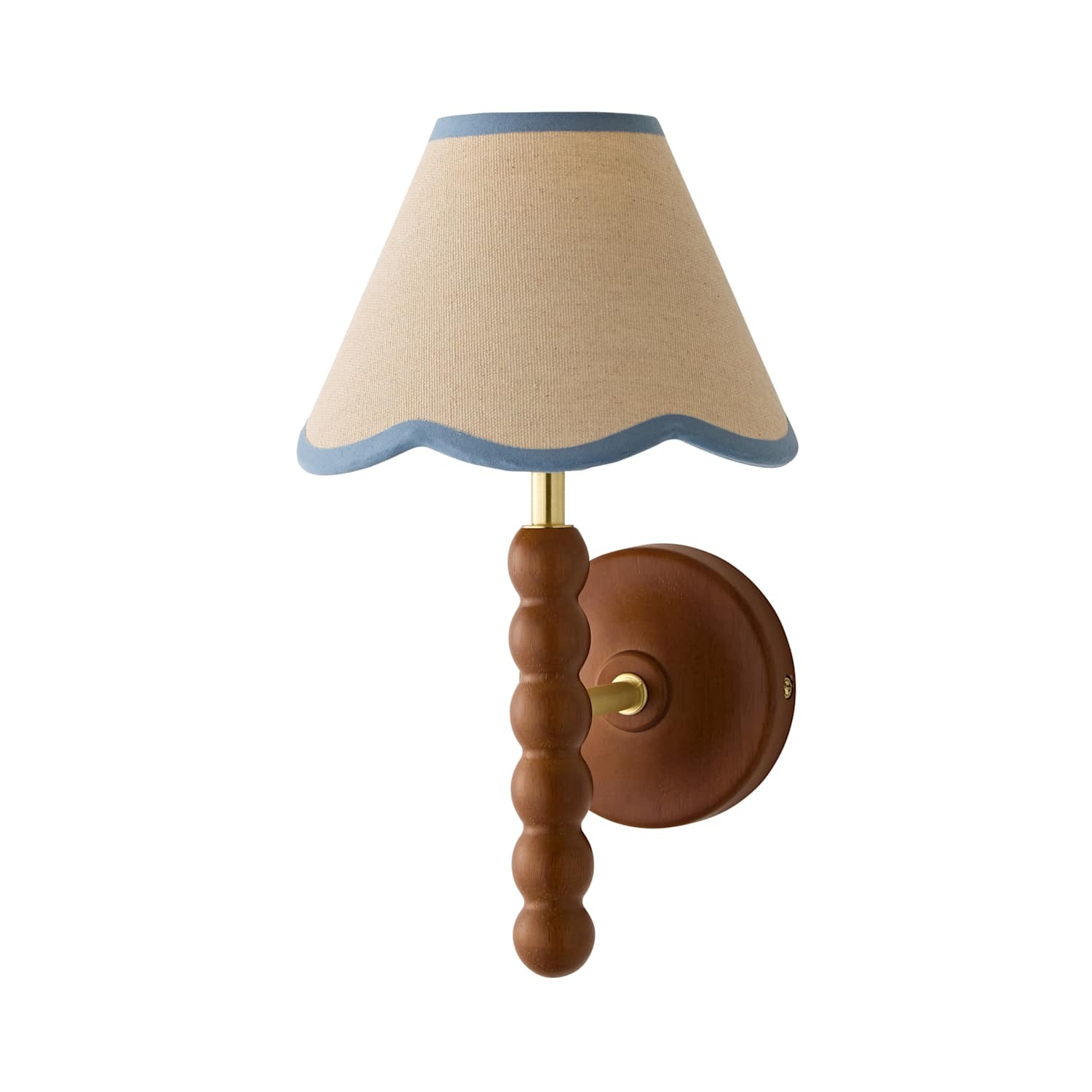Valuelights Bobbin Walnut Wall Light With Trim Scallop Shade - Powder Blue / 0