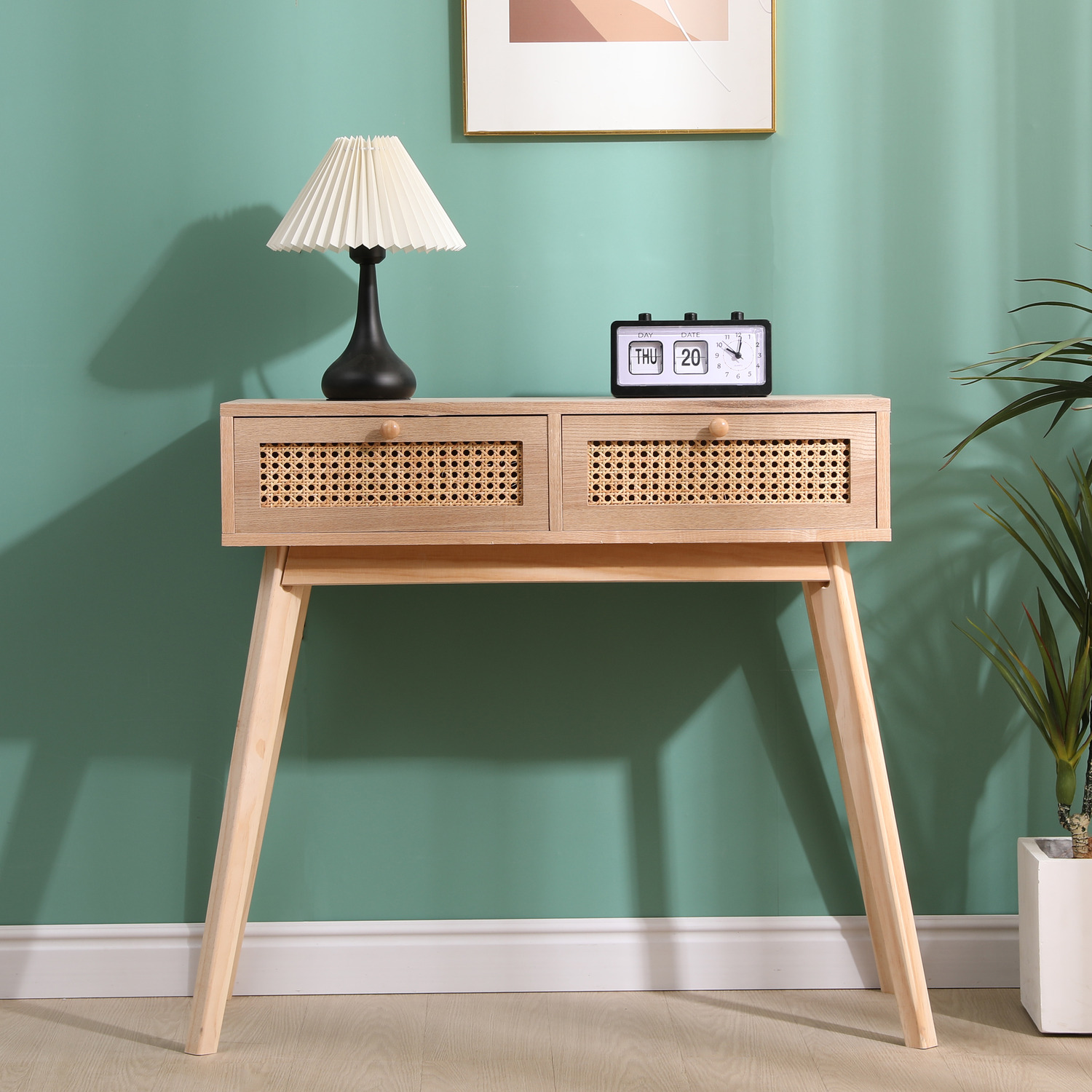 Slim Console Table With Undershelf - Oak