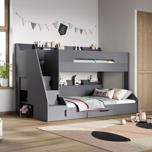 Slick Staircase Triple Bunk Bed Grey