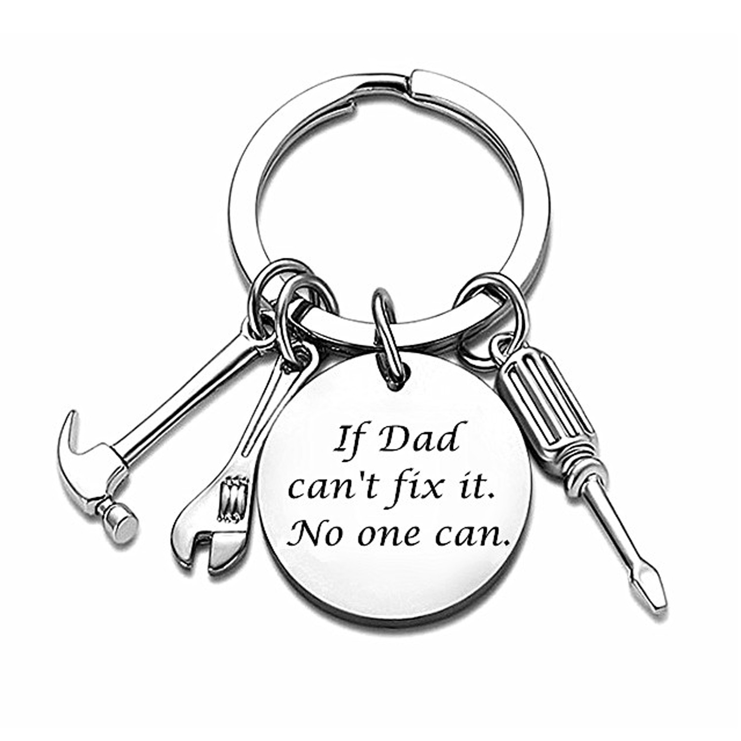 Father Engraved Keychain - Silver / Dad Can Fix It